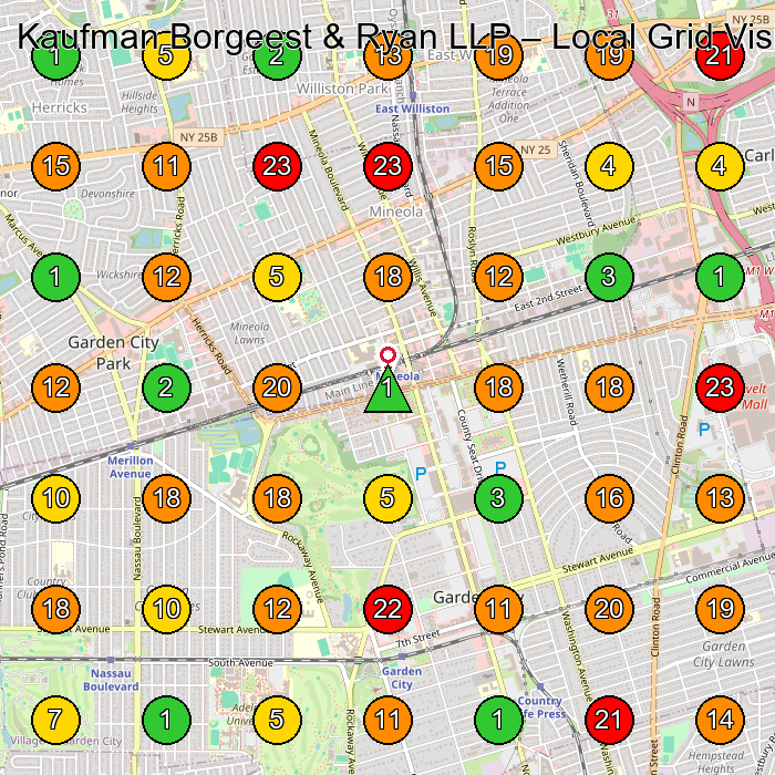 Kaufman Borgeest & Ryan LLP Legal Services GeoGrid ranking map for Garden City NY